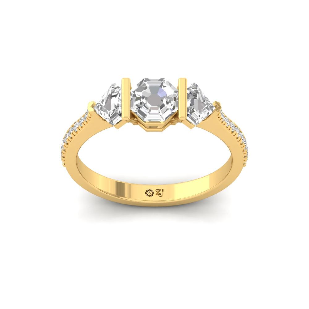 Three-Stone Elegant Asscher Cut  Ring in CVD lab grown Diamond 