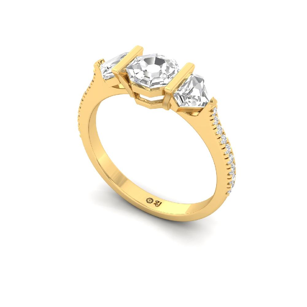 Three-Stone Elegant Asscher Cut  Ring in CVD lab grown Diamond 