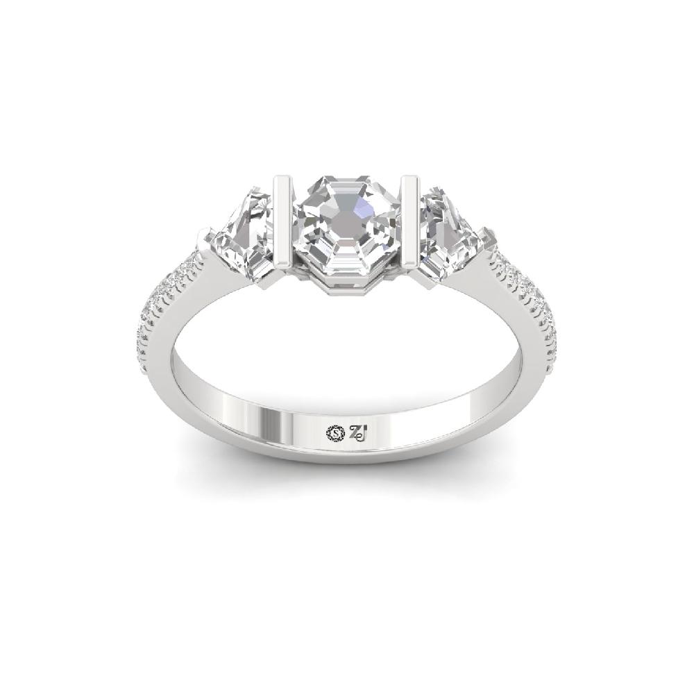 Three-Stone Elegant Asscher Cut Ring in CVD lab grown Diamond 