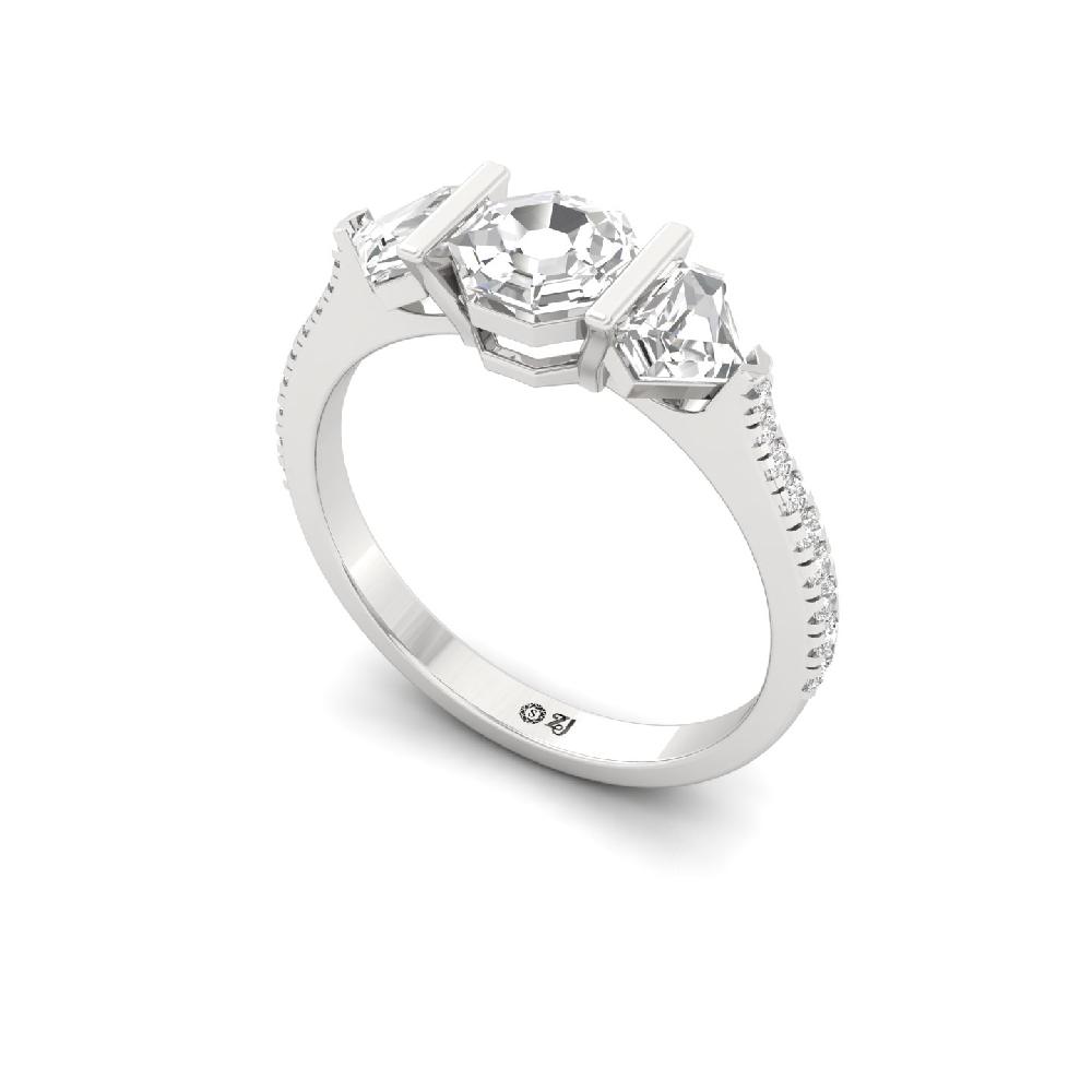 Three-Stone Elegant Asscher Cut Ring in CVD lab grown Diamond 