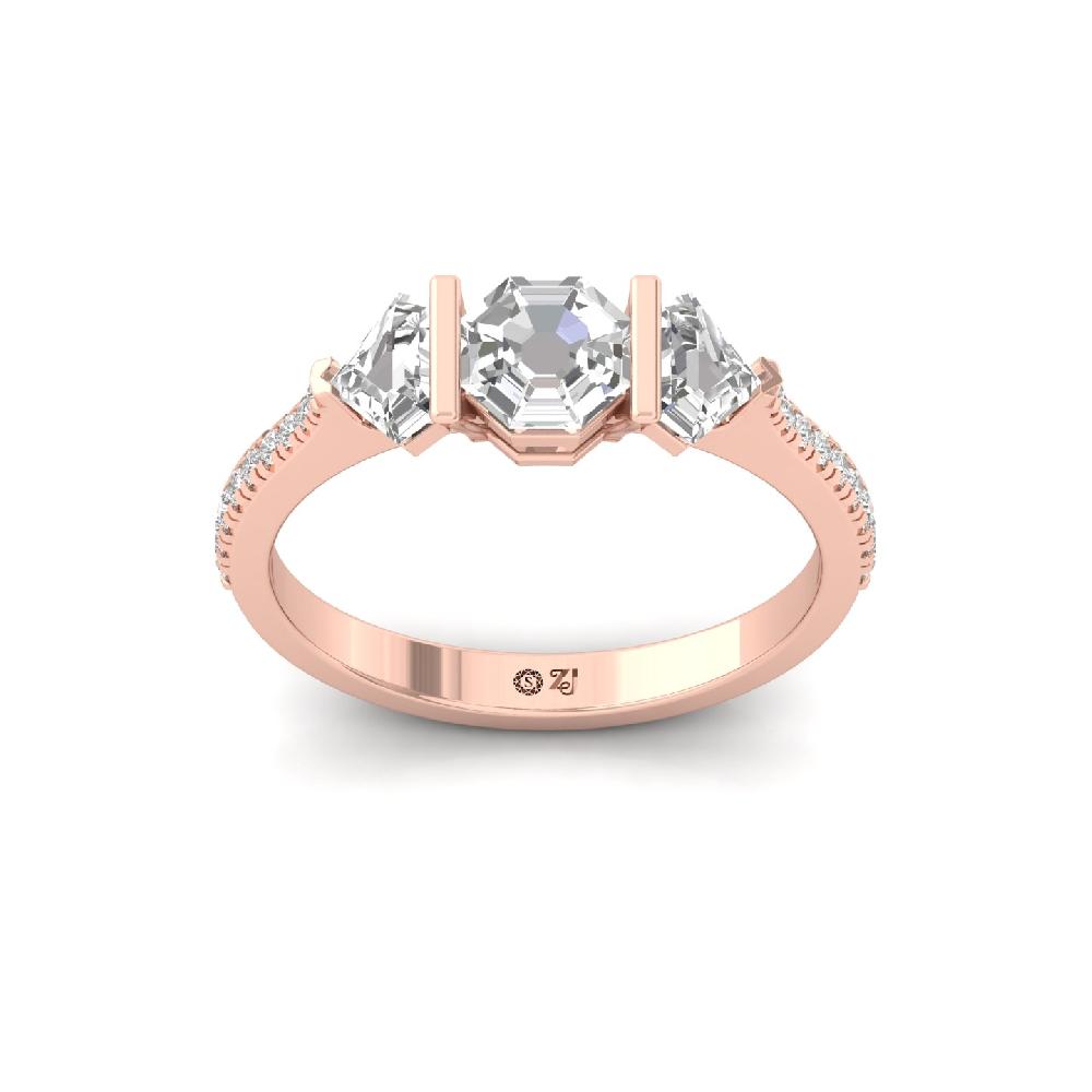 Three-Stone Elegant Asscher Cut Ring in CVD lab grown Diamond 