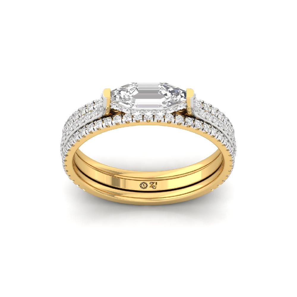 Double Band Emerald Cut Engagement Solitaire Ring 