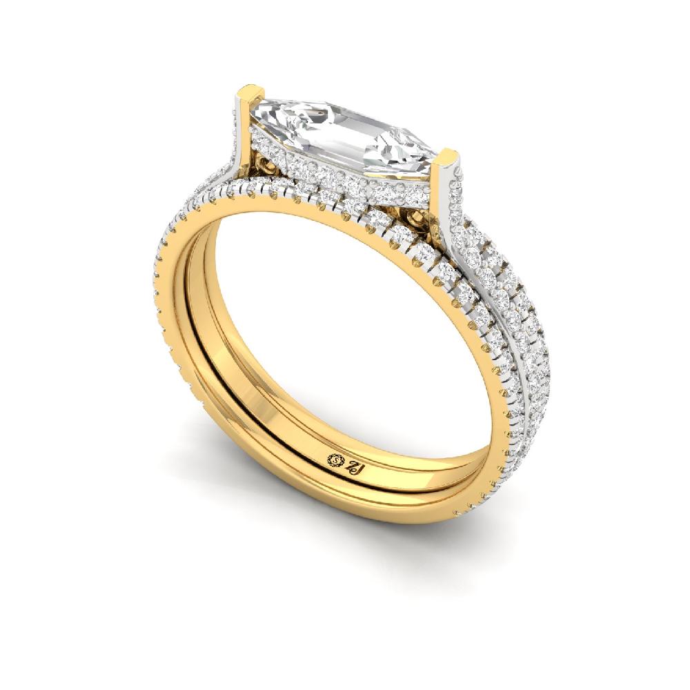 Double Band Emerald Cut Engagement Solitaire Ring 