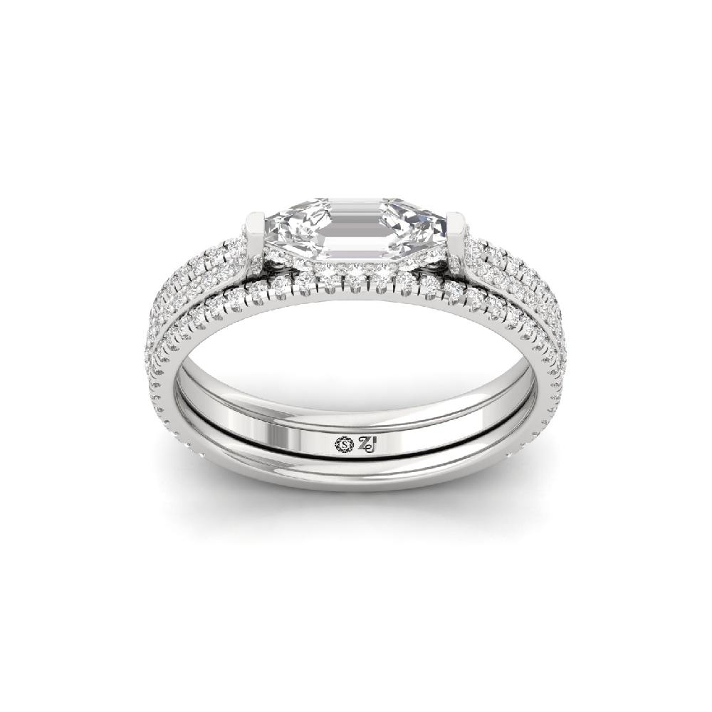 Double Band Emerald Cut Engagement Solitaire Ring 