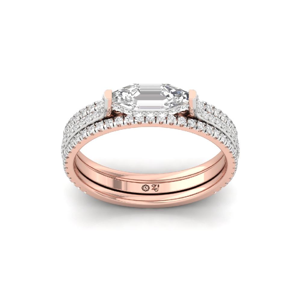 Double Band Emerald Cut Engagement Solitaire Ring 
