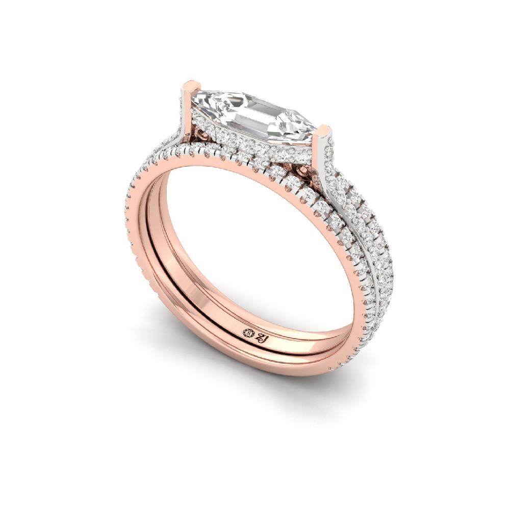 Double Band Emerald Cut Engagement Solitaire Ring 