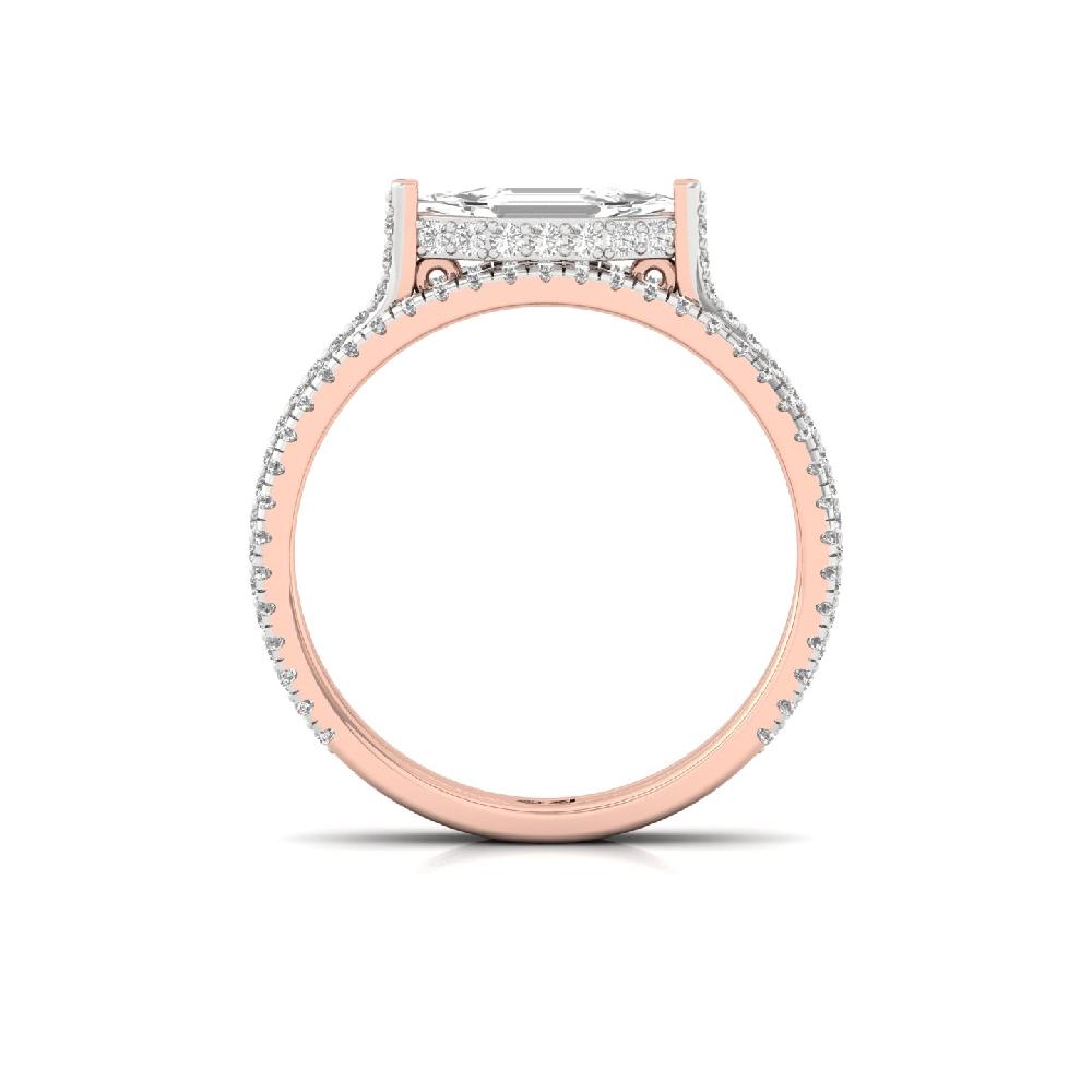 Double Band Emerald Cut Engagement Solitaire Ring 