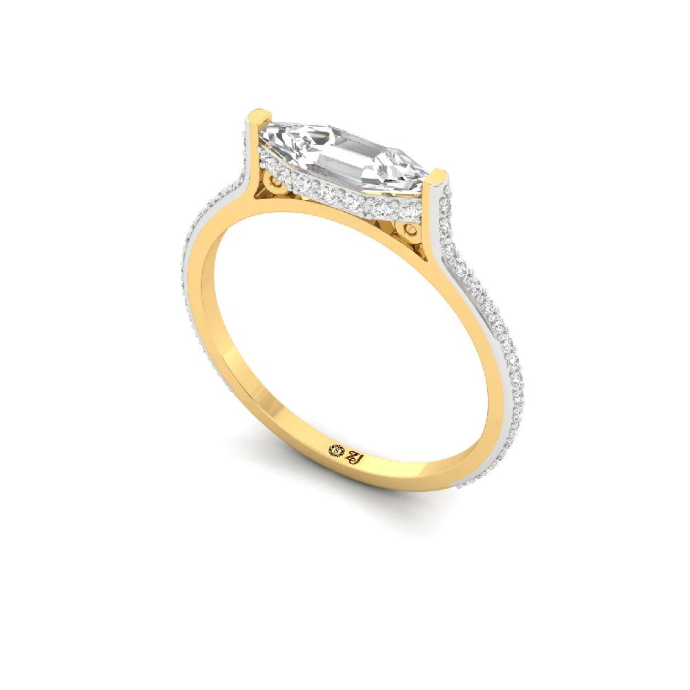 Double Band Emerald Cut Engagement Solitaire Ring 