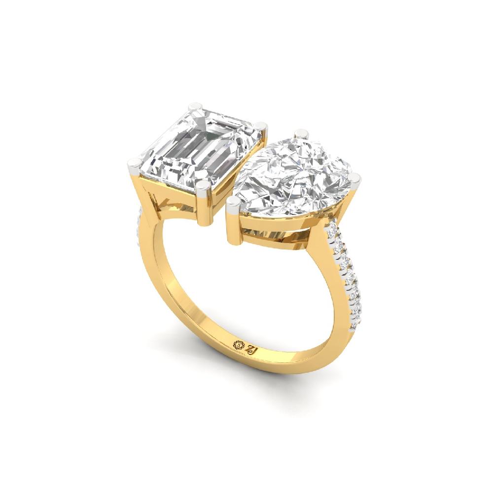 two Diamonds Emerald & Pear Cut Bypass Diamond Ring