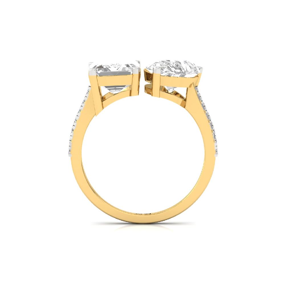 two Diamonds Emerald & Pear Cut Bypass Diamond Ring