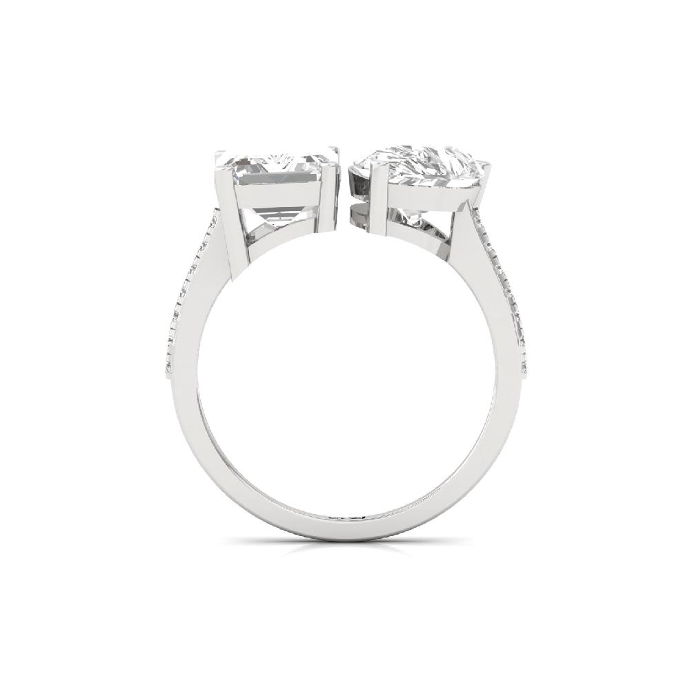 two Diamonds Emerald & Pear Cut Bypass Diamond Ring