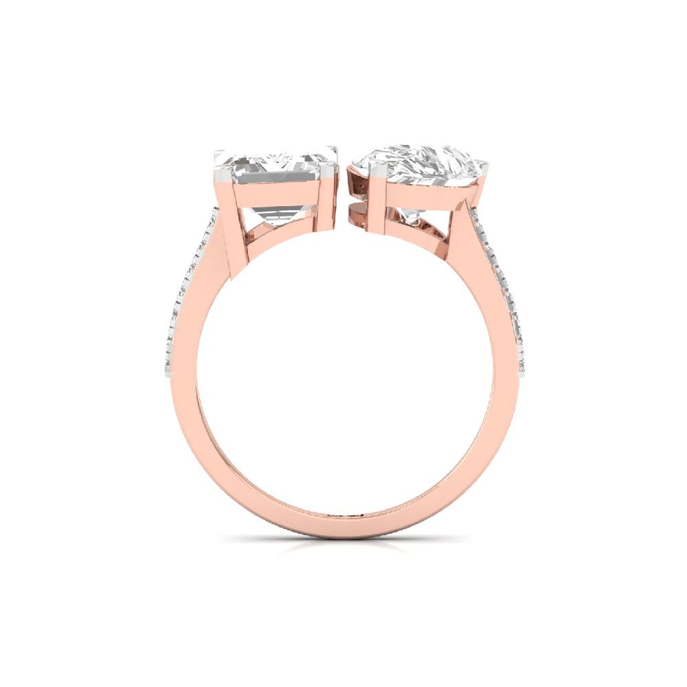 two Diamonds Emerald & Pear Cut Bypass Diamond Ring