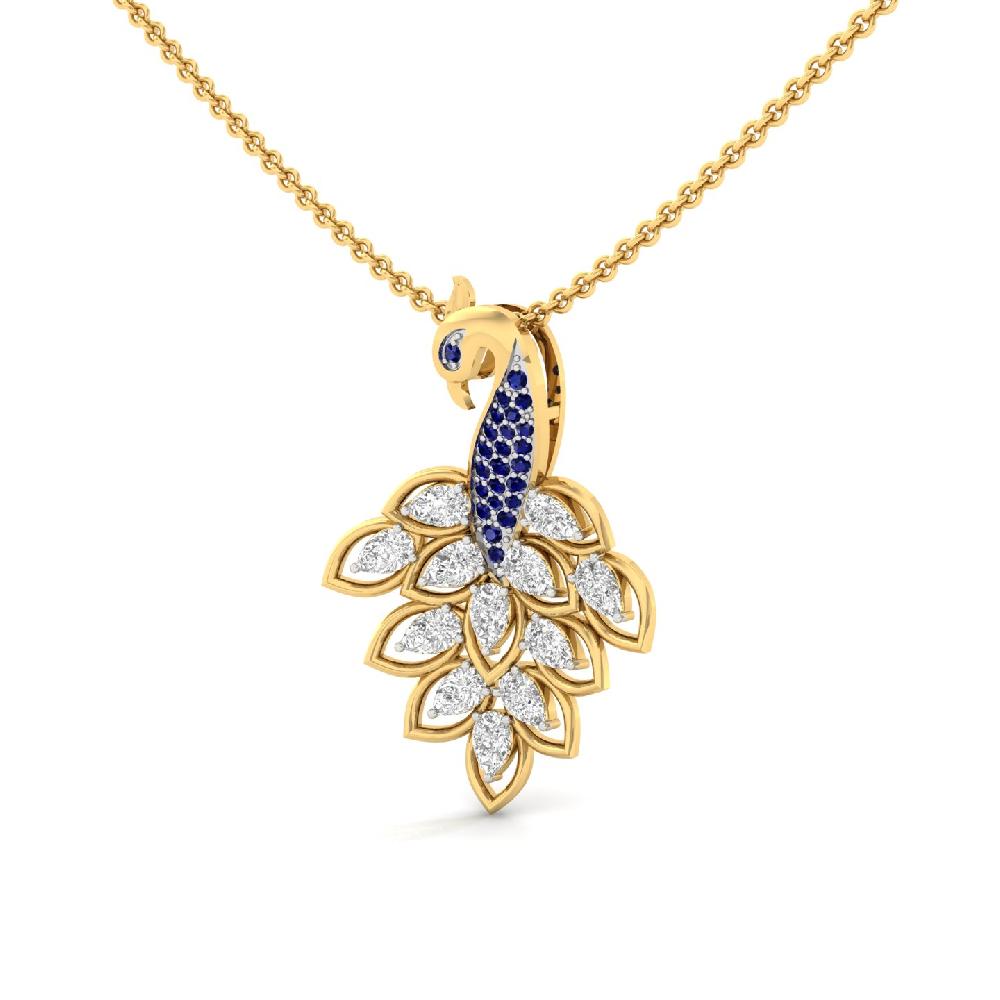 Royal Blue Peacock Pendant with CVD Lab Grown Diamond 