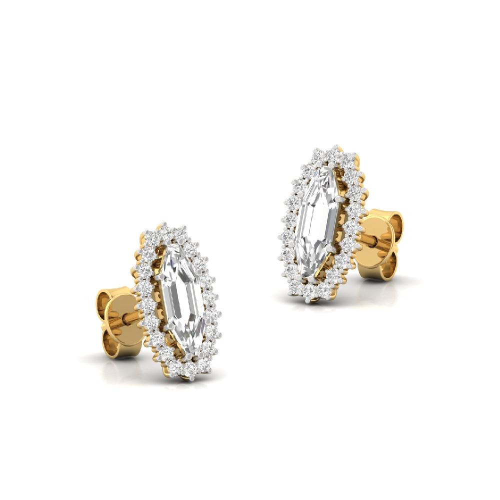 Marquise Cut Halo Stud Earrings with Round Cut CVD lab grown Diamonds 
