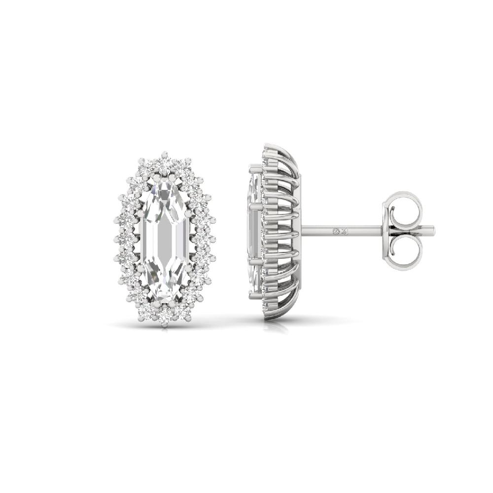 Marquise Cut Halo Stud Earrings with Round Cut CVD lab grown Diamonds 