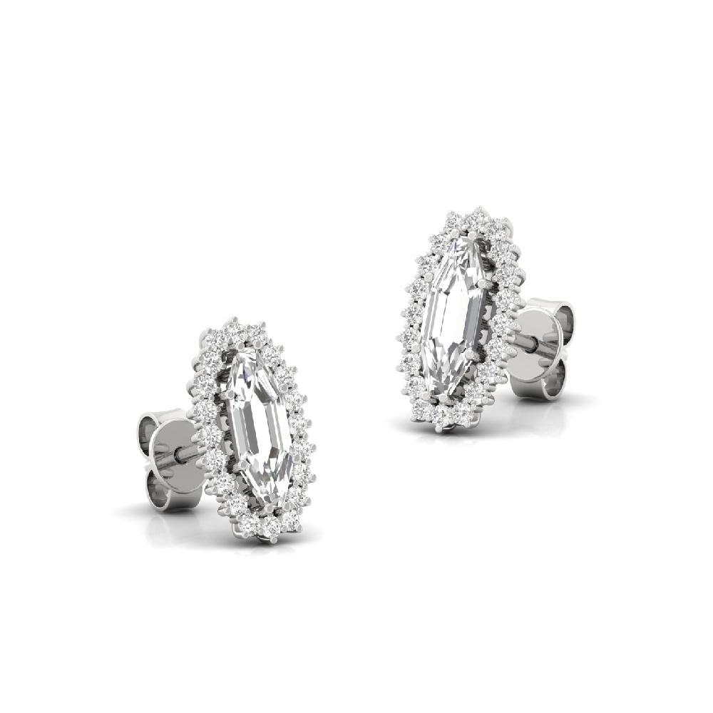 Marquise Cut Halo Stud Earrings with Round Cut CVD lab grown Diamonds 