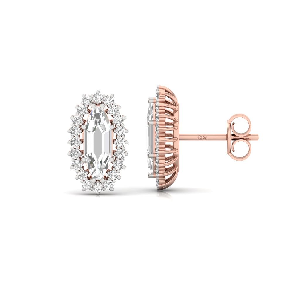 Marquise Cut Halo Stud Earrings with Round Cut CVD lab grown Diamonds 