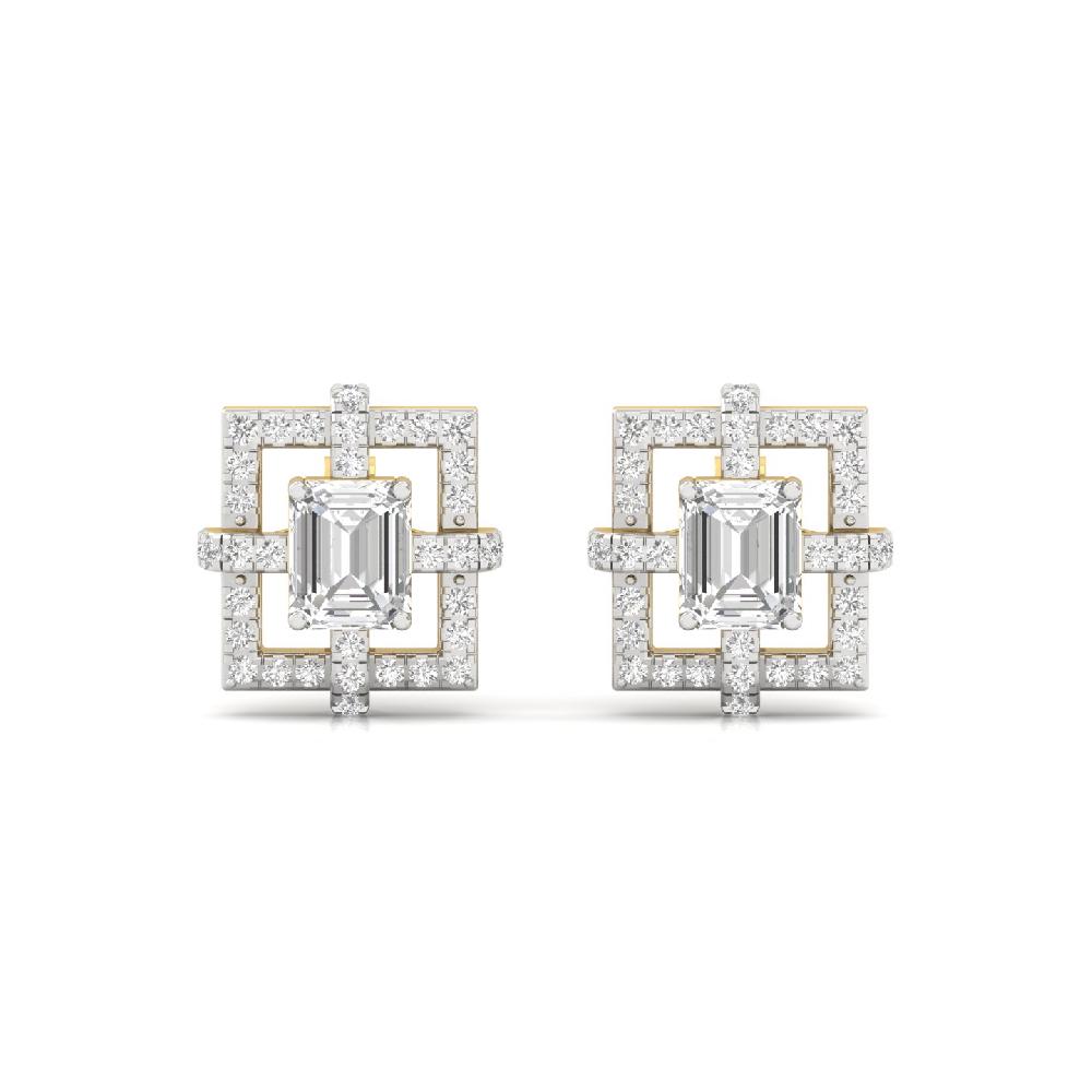 Square Art Stud fancy cut & Round Cut with CVD & lab grown diamonds Earrings 