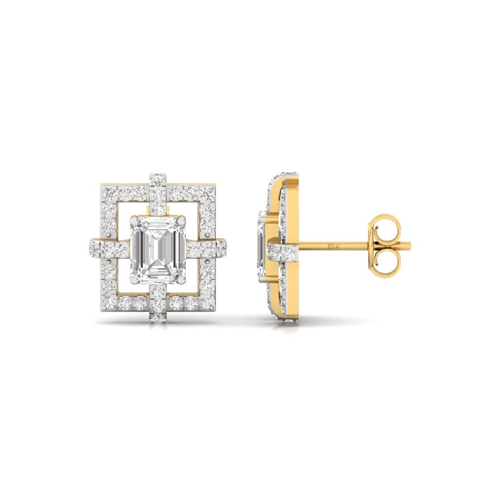 Square Art Stud fancy cut & Round Cut with CVD & lab grown diamonds Earrings 