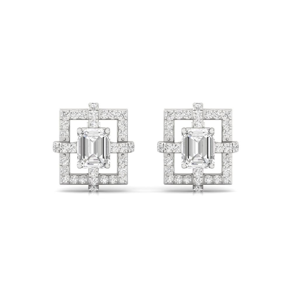 Square Art Stud fancy cut & Round Cut with CVD & lab grown diamonds Earrings 