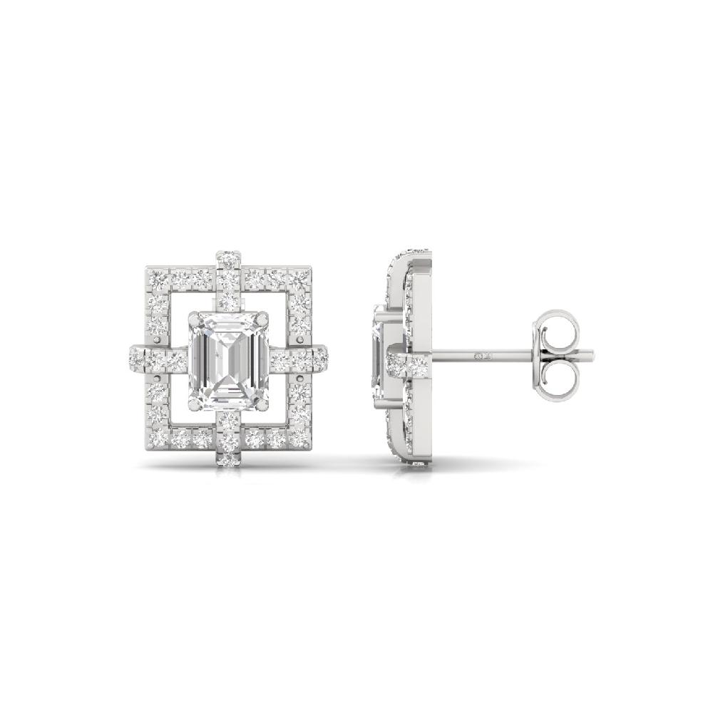 Square Art Stud fancy cut & Round Cut with CVD & lab grown diamonds Earrings 