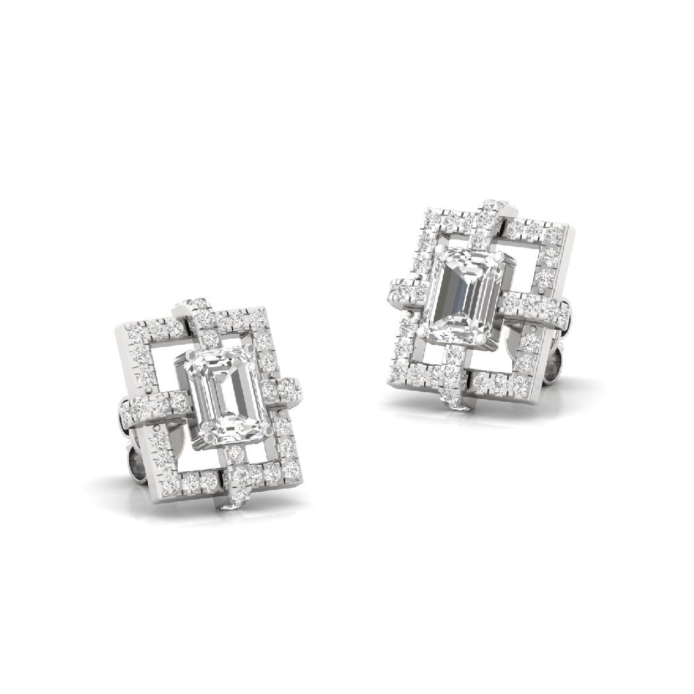 Square Art Stud fancy cut & Round Cut with CVD & lab grown diamonds Earrings 