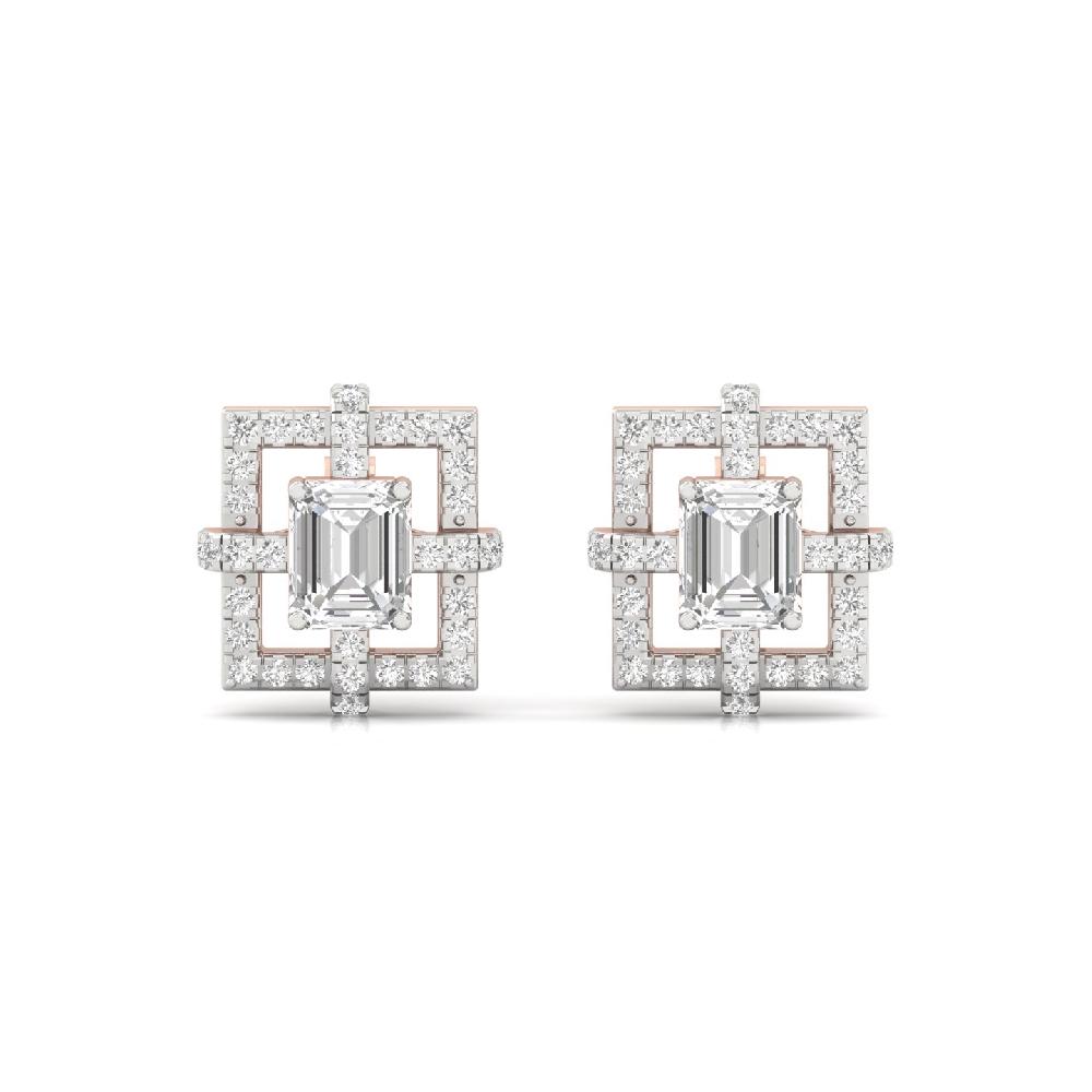 Square Art Stud fancy cut & Round Cut with CVD & lab grown diamonds Earrings 