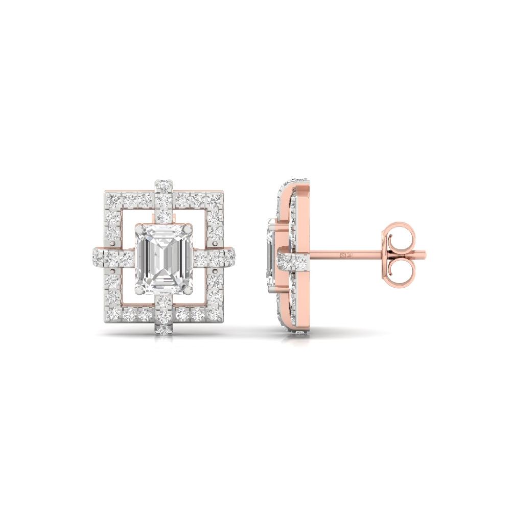Square Art Stud fancy cut & Round Cut with CVD & lab grown diamonds Earrings 