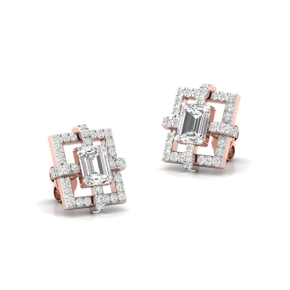 Square Art Stud fancy cut & Round Cut with CVD & lab grown diamonds Earrings 