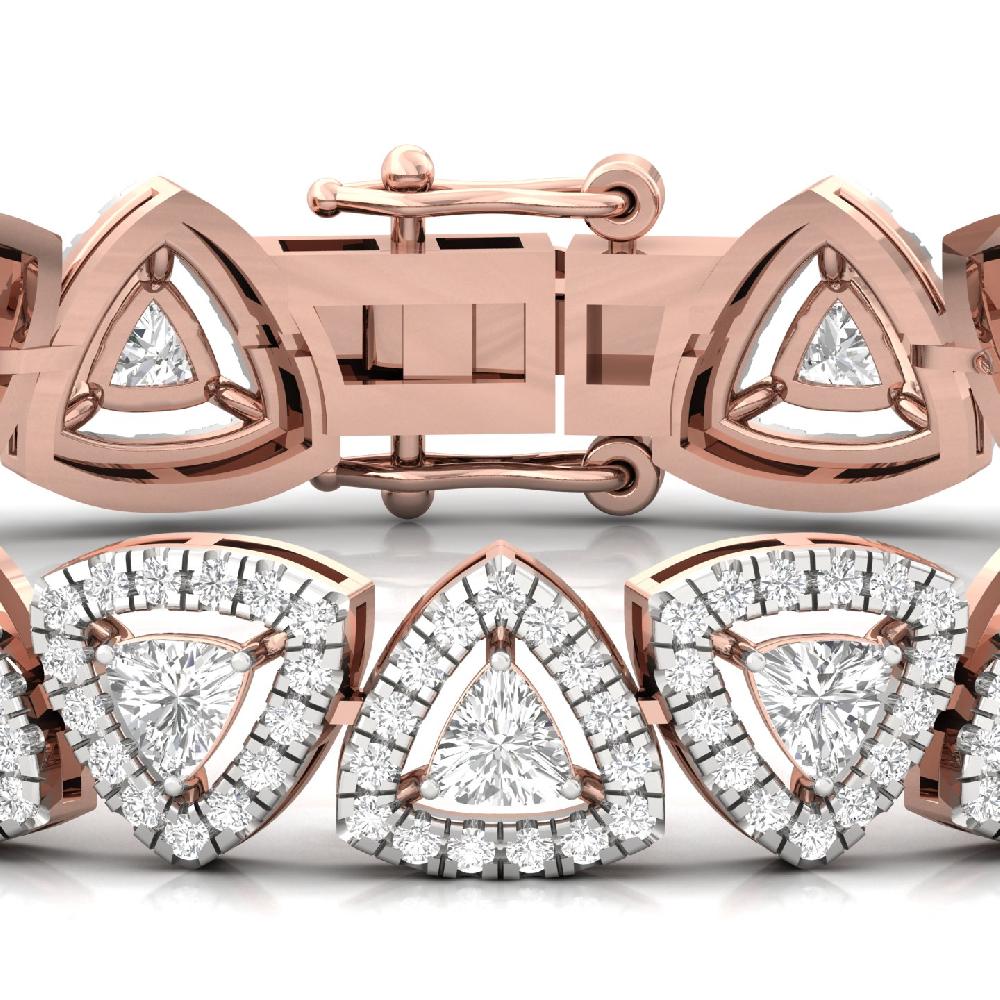 Trillion & Round Cut halo Solitaire Lab Grown Diamond Bracelet
