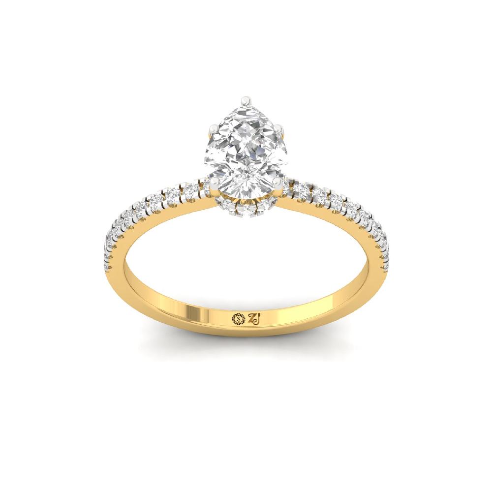 Graceful Pear Cut 0.90Ct CVD lab grown Diamond Solitaire Engagement Ring