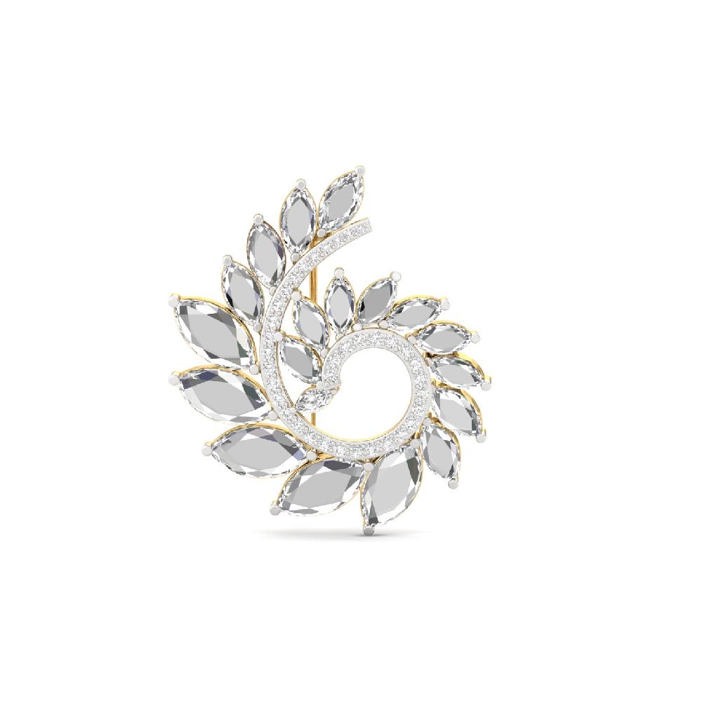 Flame Leaf diamond Brooch Marquise cut CVD lab grown Diamonds Spiral 