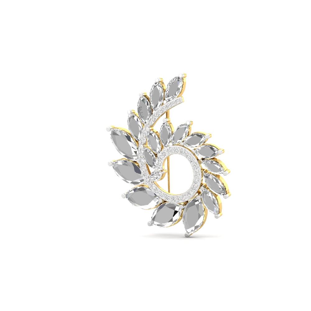 Flame Leaf diamond Brooch Marquise cut CVD lab grown Diamonds Spiral 