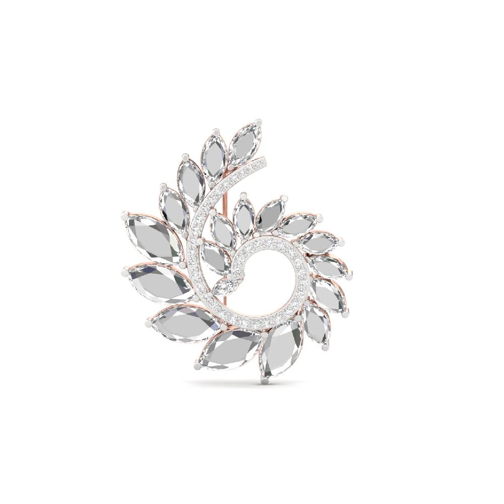 Flame Leaf diamond Brooch Marquise cut CVD lab grown Diamonds Spiral 