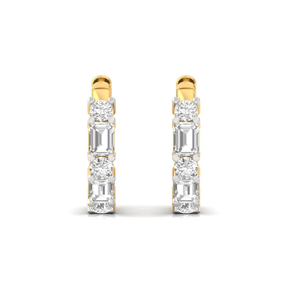 Modern Hoop Earrings with Emerald & Round Lab Grown Diamonds