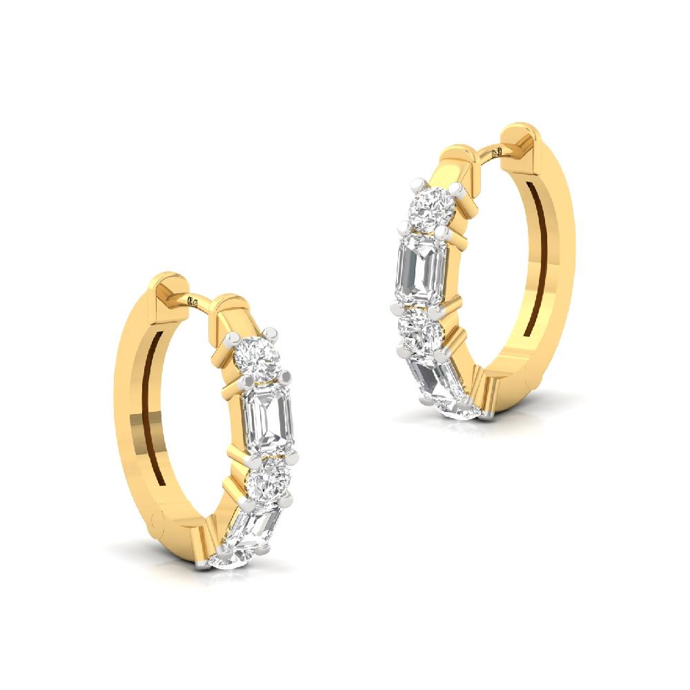 Modern Hoop Earrings with Emerald & Round Lab Grown Diamonds