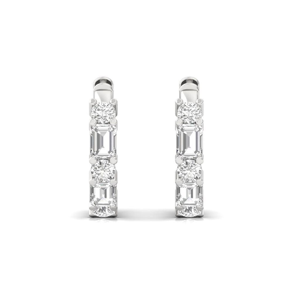 Modern Hoop Earrings with Emerald & Round Lab Grown Diamonds