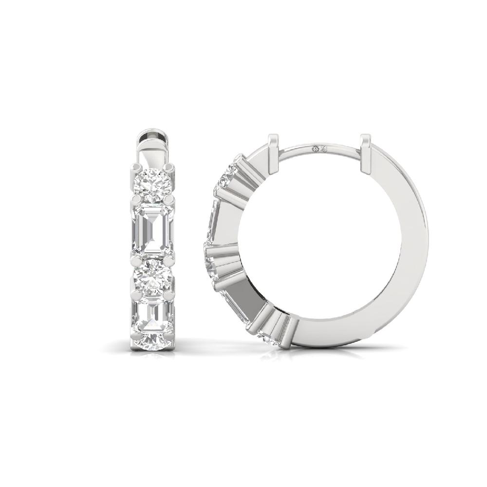 Modern Hoop Earrings with Emerald & Round Lab Grown Diamonds