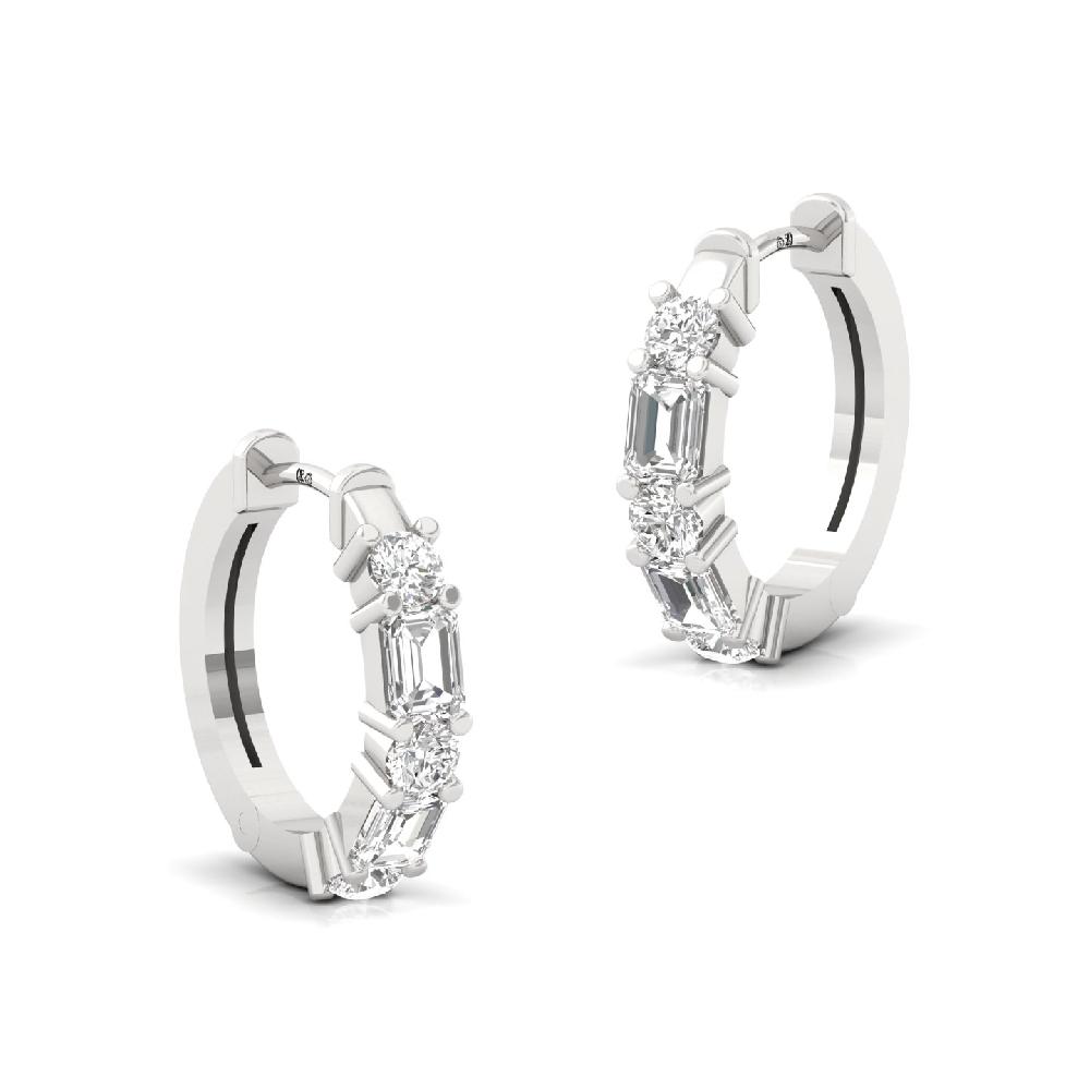 Modern Hoop Earrings with Emerald & Round Lab Grown Diamonds