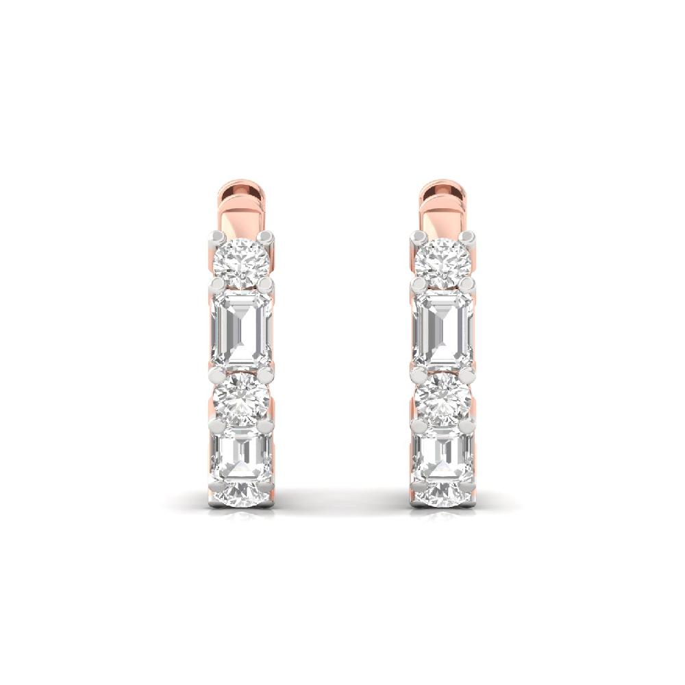 Modern Hoop Earrings with Emerald & Round Lab Grown Diamonds