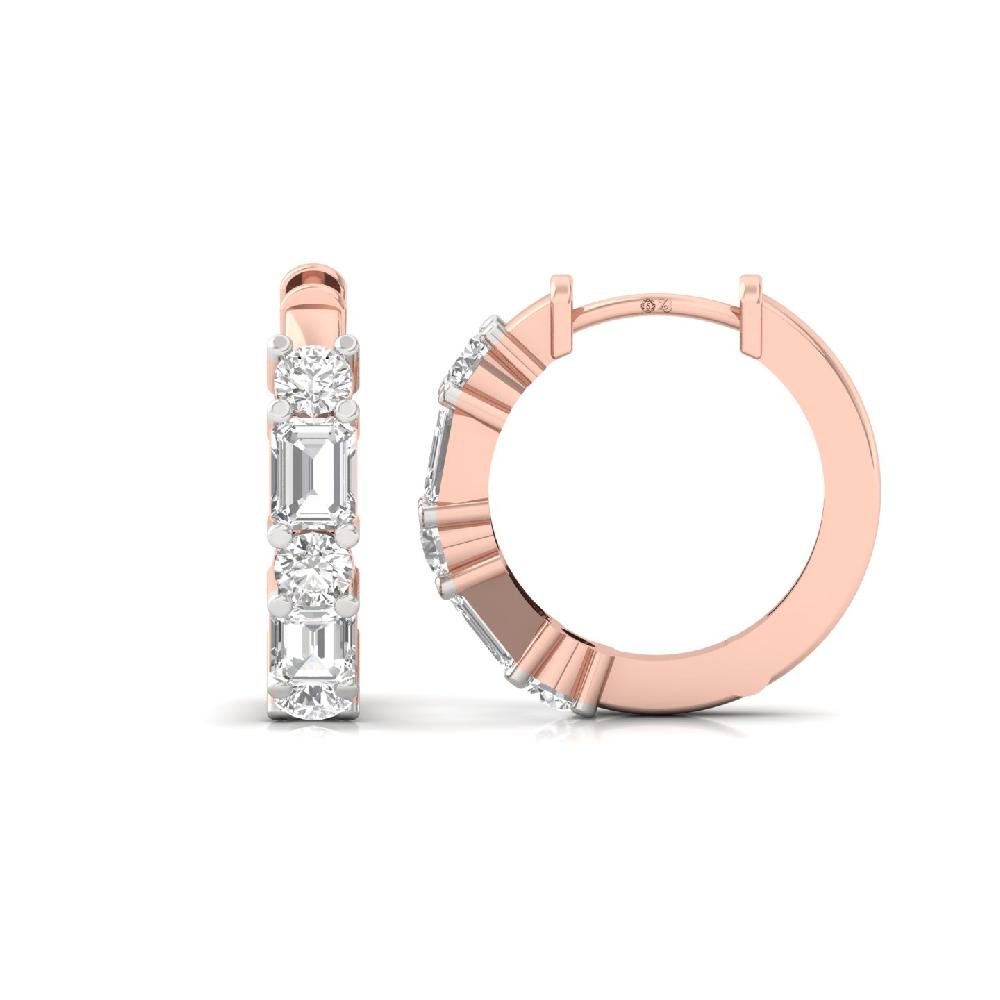Modern Hoop Earrings with Emerald & Round Lab Grown Diamonds