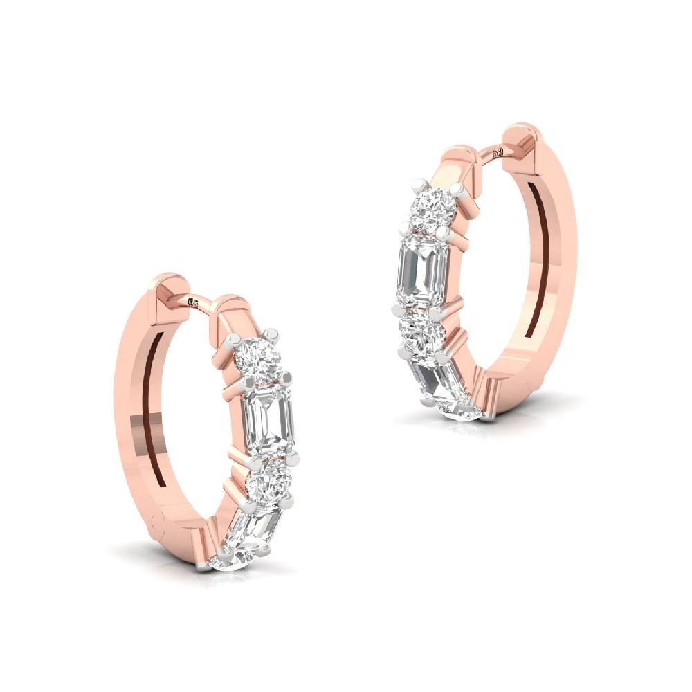 Modern Hoop Earrings with Emerald & Round Lab Grown Diamonds