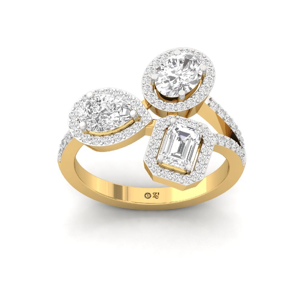 Emerald ,Oval , Pear , round Cut CVD lab grown Diamond Designer Ring