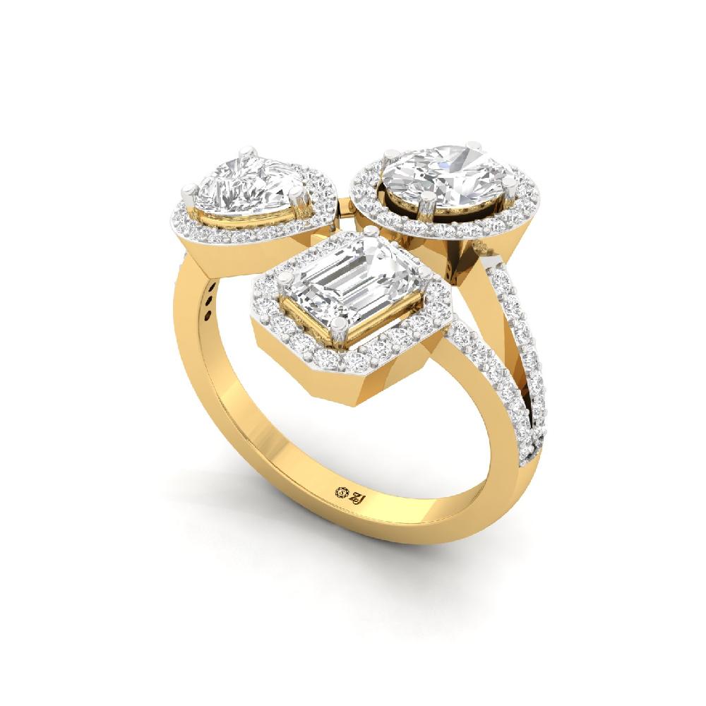 Emerald ,Oval , Pear , round Cut CVD lab grown Diamond Designer Ring
