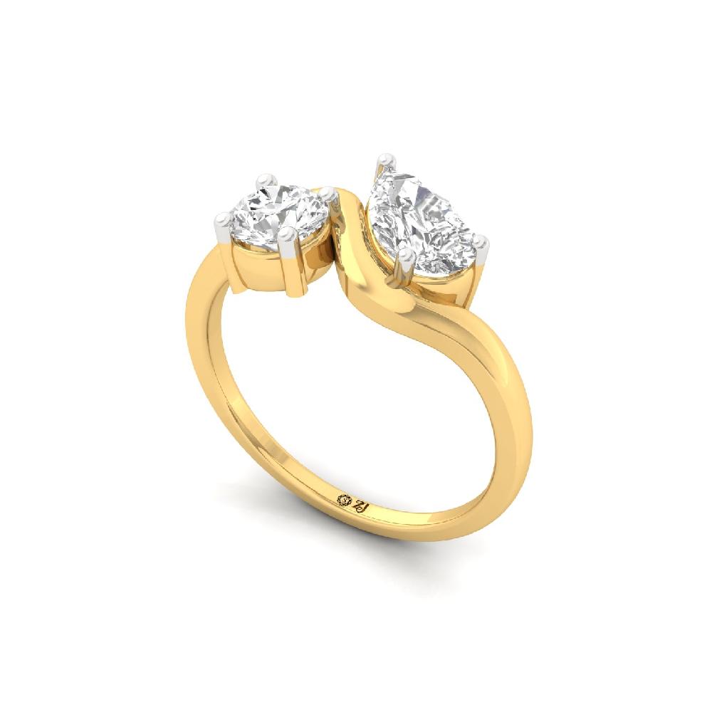 Celeste Two Stone Round and Pear CVD lab grown Diamond Ring