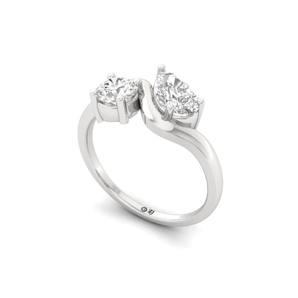 Celeste Two Stone Round and Pear Cut CVD lab grown Diamond Ring