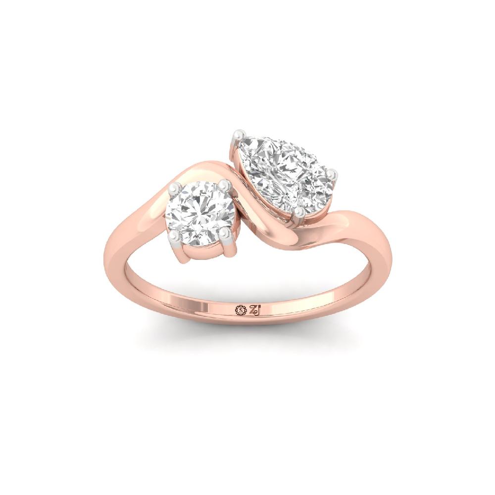 Celeste Two Stone Round and Pear Cut CVD lab grown Diamond Ring