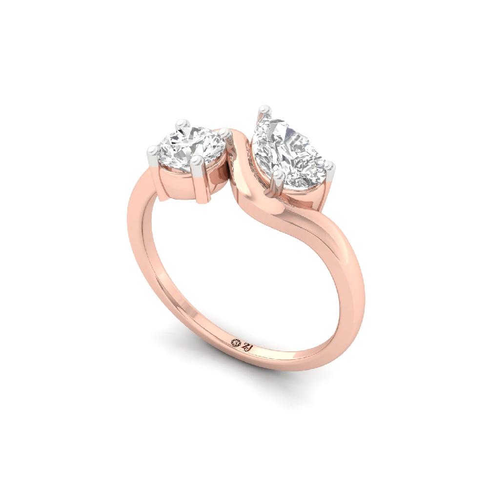Celeste Two Stone Round and Pear Cut CVD lab grown Diamond Ring
