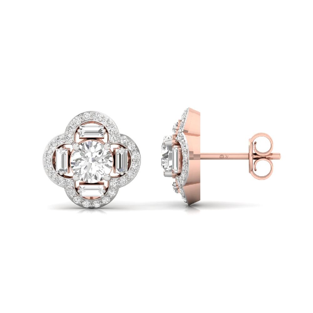 0.60 CT Round & Baguette CVD Lab Grown Diamond Earrings