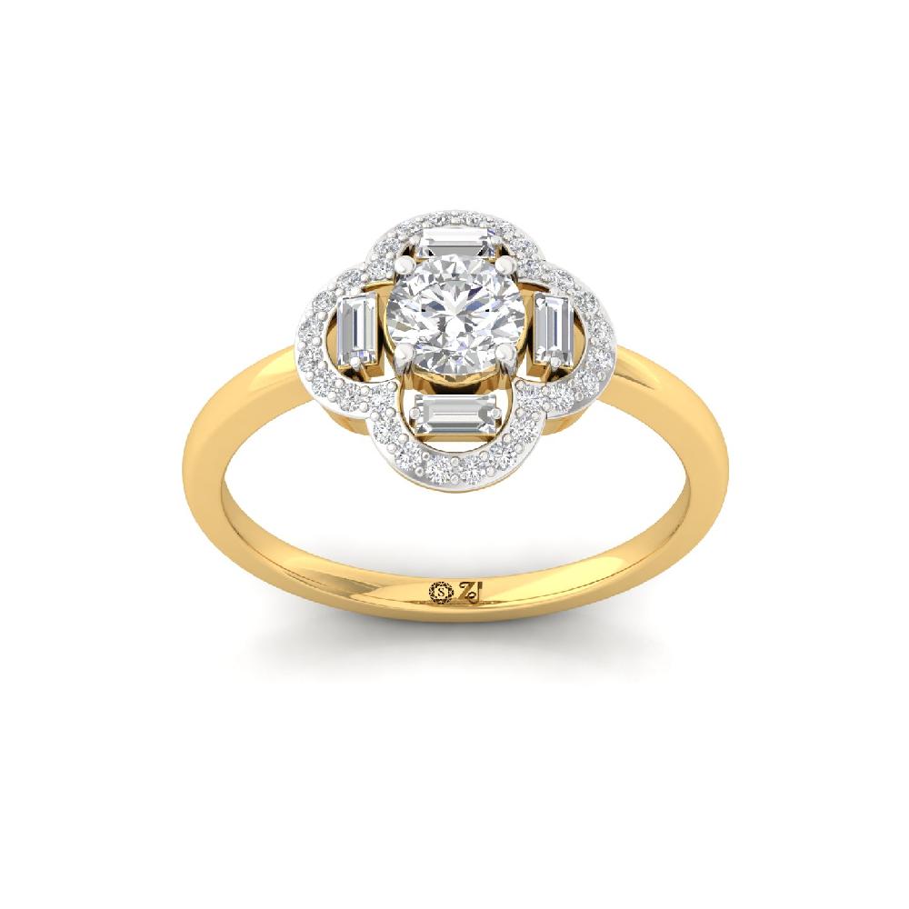 Radiant Round & Baguette CVD lab Grown Diamond Halo Cluster Ring
